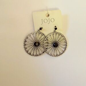 Silver and Black Floral Earrings